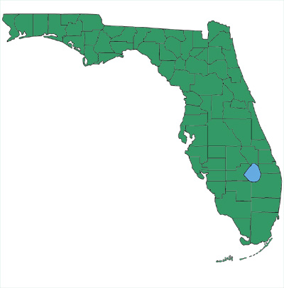 map showing banded watersnakes are found throughout Florida