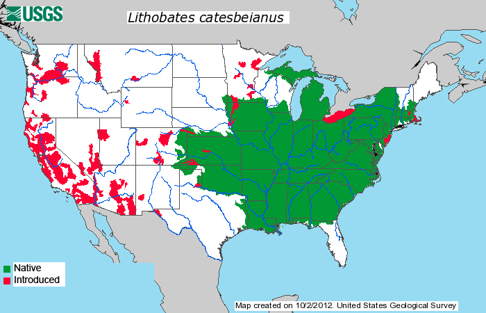 Photo: Bullfrog Native and Introduced Range - USGS Map