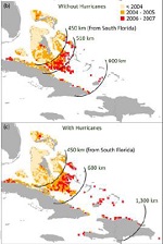 Map showing hurricane aided dispersal of lionfish