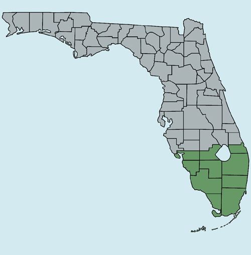 map indicating South Florida as the region from northern Lake Okeechobee southward